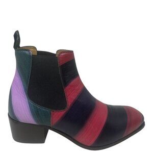 Rare John Fluevog Cairo 2.0 Striped Chelsea Ankle Boots Size 8 Boho Art to Wear